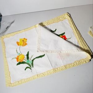 Vintage Applique Enbroidered Set Six Place Matts Floral Cottage Boho Farm Parie